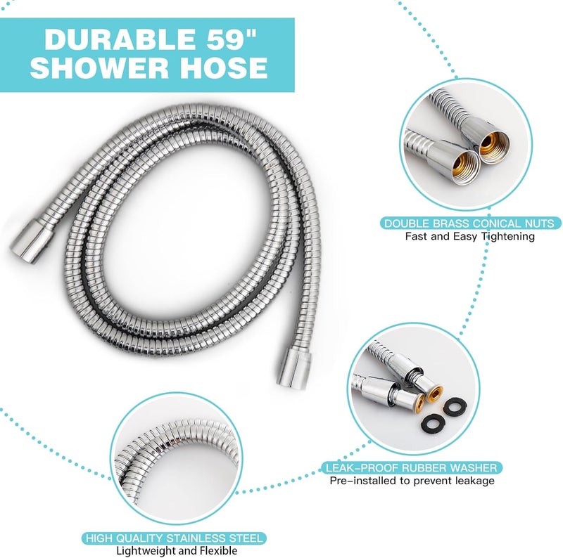 JDO 6-Setting Shower Head with Handheld, High Pressure Hand held Shower Head, 4.7 Inch Chrome Detachable Showerhead Set with 59 Inch Stainless Steel Hose and Adjustable Showerhead Holder - Image 5